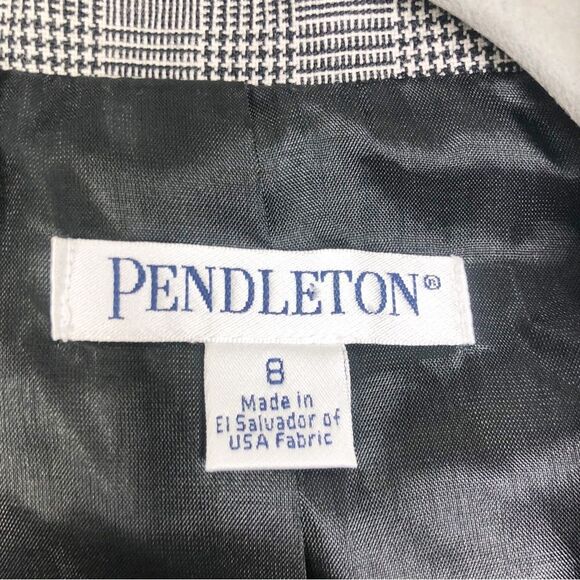PENDLETON | Black & White Plaid Button Front Virgin Wool Blazer Women’s Size 8 - Picture 6 of 9